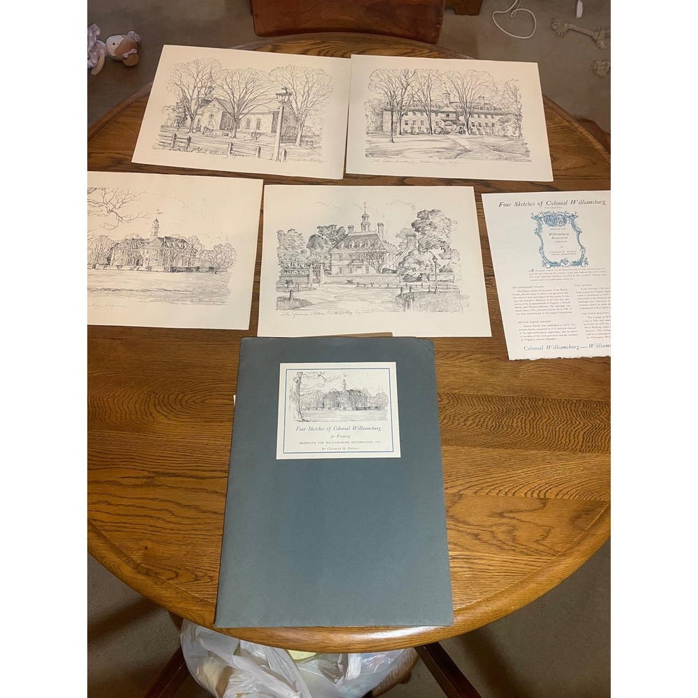 Charles H Overly Four Sketches of Colonial Williamsburg Portfolio Art Prints Set